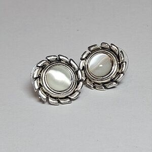 Vintage Sterling Silver Moonstone Earrings Cowgirl Cobochon Concho Southwestern